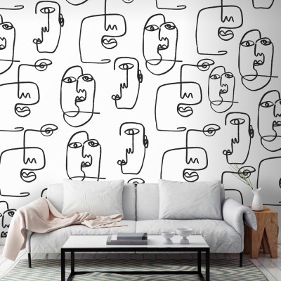 Outlines of human\'s face, Line Art, Ταπετσαρίες Τοίχου, 100 x 75 εκ.